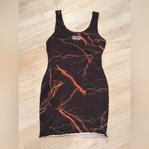 Zumiez Black Mini Dress with Orange Lightning Print